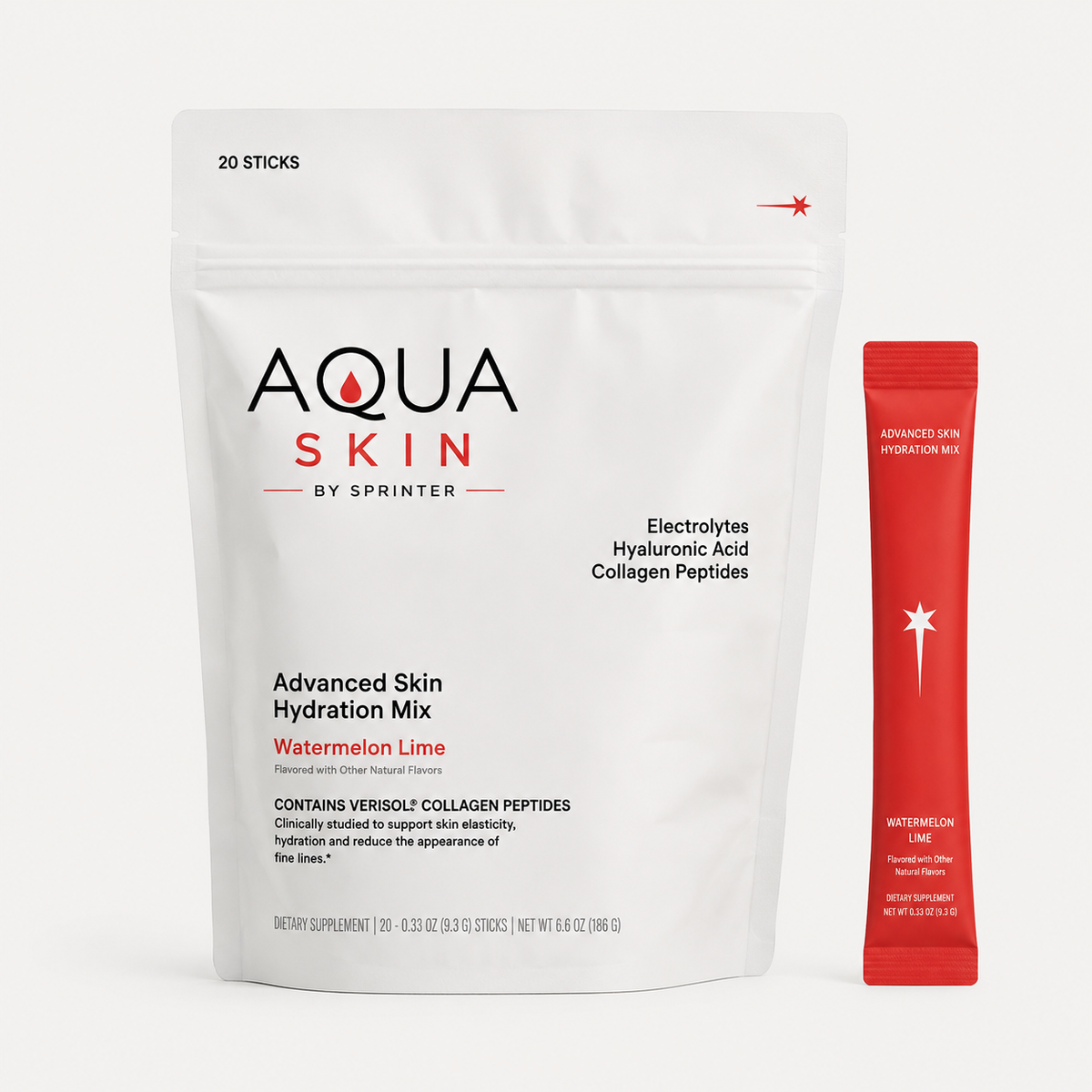 Aqua Skin, Mezcla avanzada para la hidratación de la piel, Sandía y lima, 20 sobres, 9.3 g (0.33 oz) cada uno