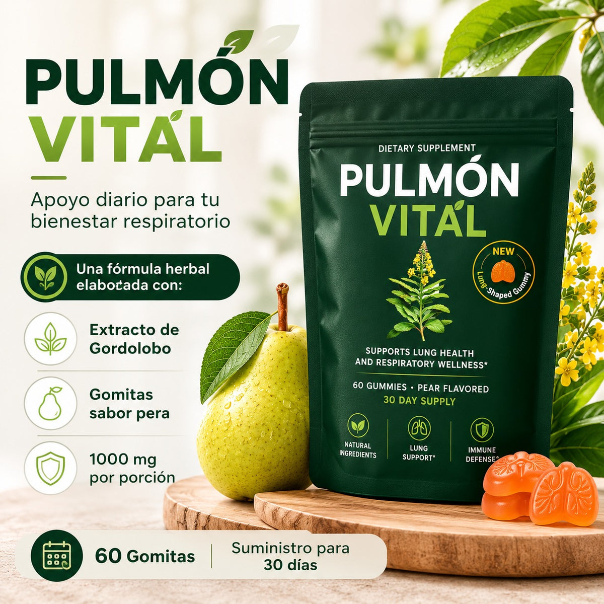 Pulmón Vital | 600 mg | 90 Cápsulas | Fórmula Herbal para el Bienestar Respiratorio