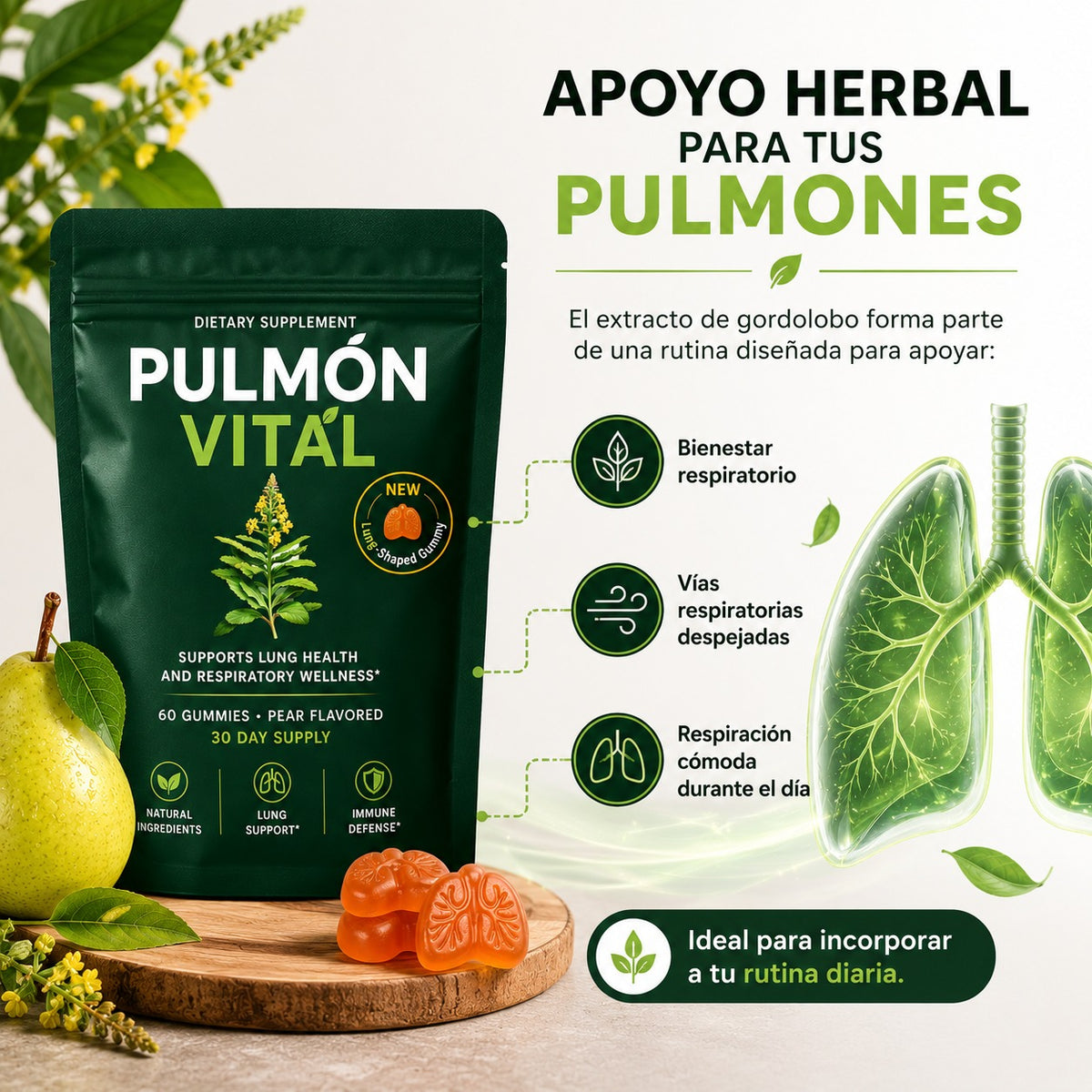 Pulmón Vital | 600 mg | 90 Cápsulas | Fórmula Herbal para el Bienestar Respiratorio