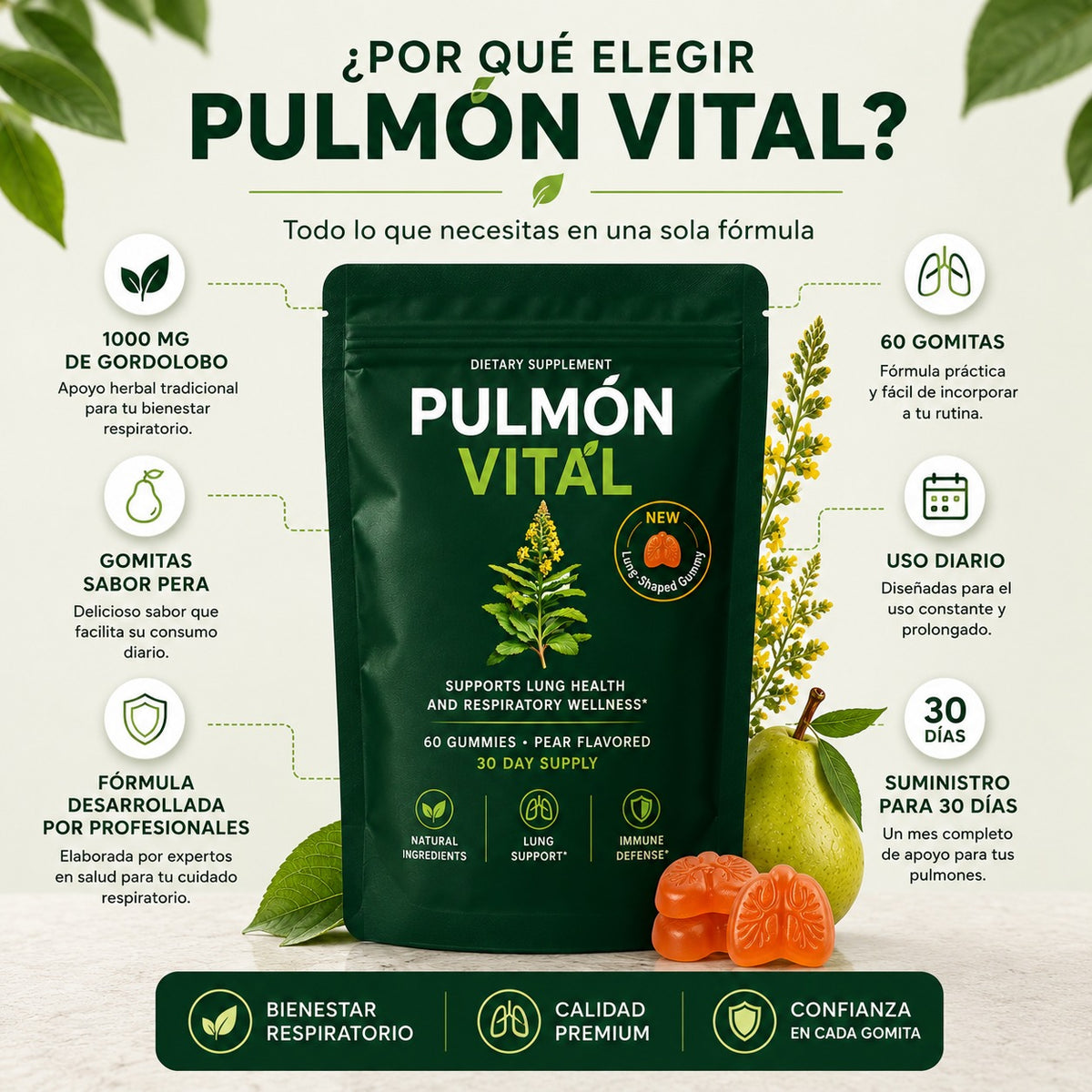 Pulmón Vital | 600 mg | 90 Cápsulas | Fórmula Herbal para el Bienestar Respiratorio